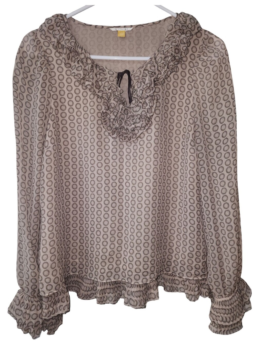 ANTHROPOLOGIE LEIFSDOTTIR Silk Ruffle Chiffon Blouse Tan Brown Dot 4